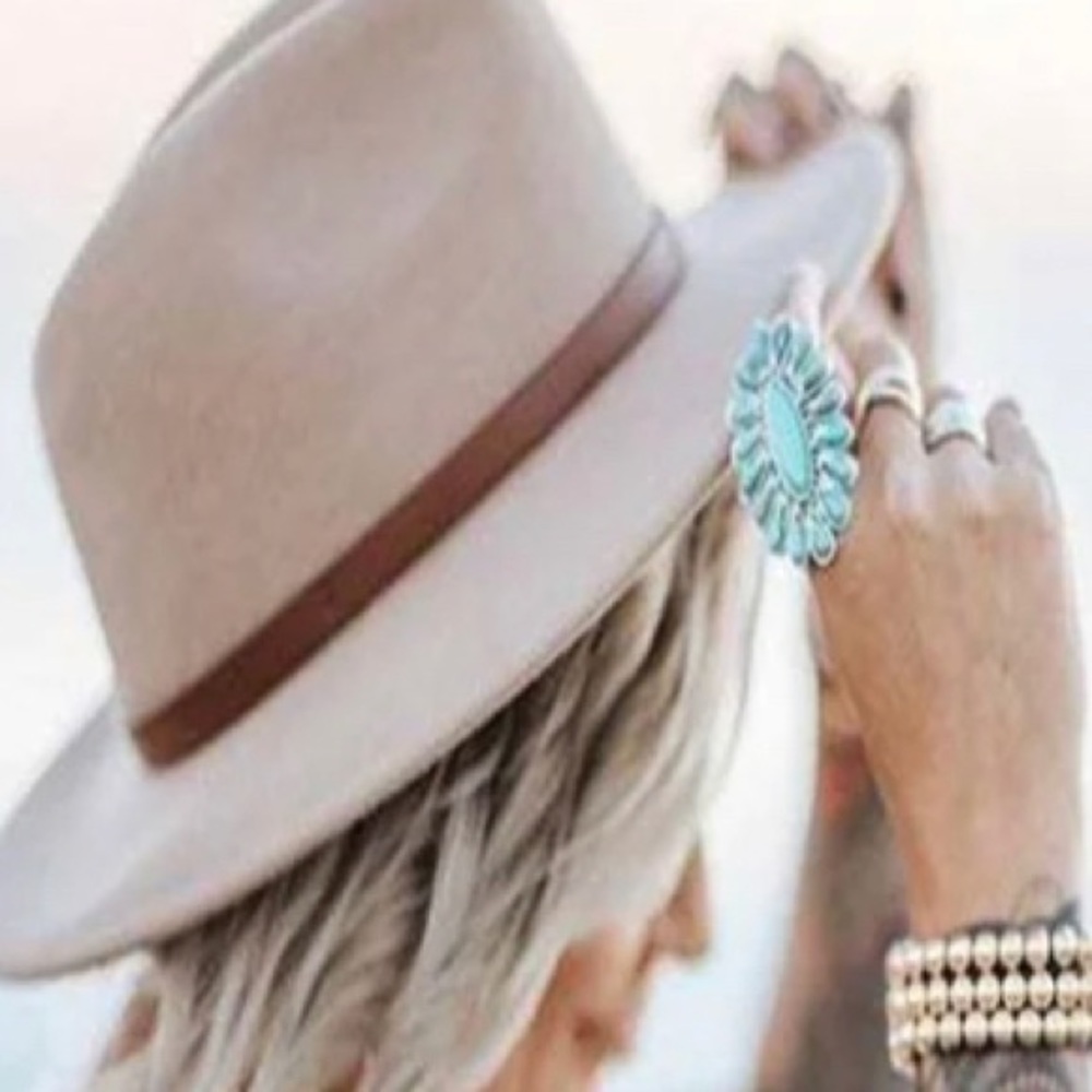 Boho Squash Blossom Natural Stone Cuff Ring - Picture 4 of 8